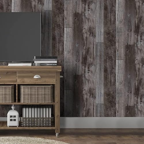 Yun-aeon Gray Wood Peel and Stick Wallpaper 17.3" X 80" Self Adhesive Wallpaper Backsplash Line Removable Wall Paper Bathroom Old Furniture Renovation Furniture - color: Natural Wood-Gray, size: 17.3" x 80"