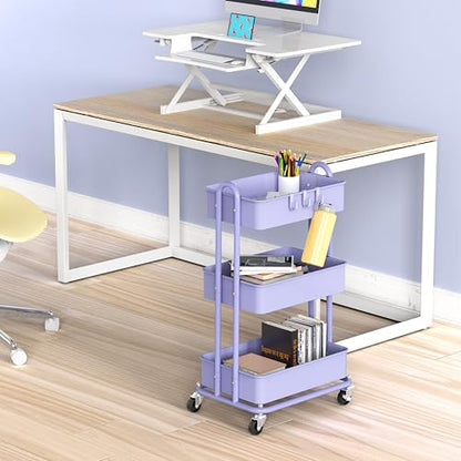 Simple Houseware 3-Tier Heavy Duty Metal Utility Rolling Cart, Purple - color: Purple