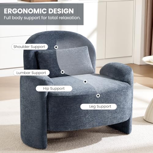 Accent Chair for Living Room, Modern Chenille Fabric Lounge Reading Sofa Chair with Lumbar Pillow, Upholstered Arm Chairs for Bedroom, Office, Blue - color: Blue
