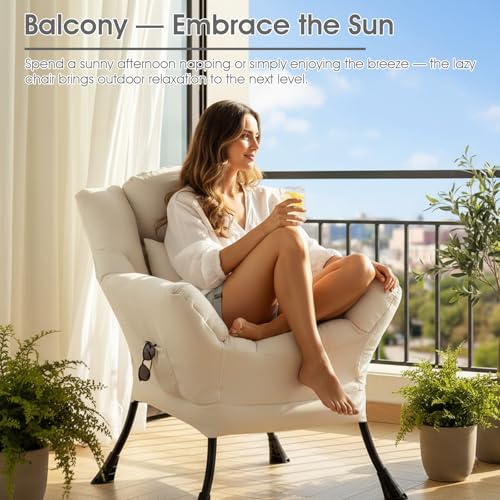 Lazy Chair, Comfy Reading Chair for Bedroom，Beige | Comfy Bedroom Accent Chair with Washable Removable Cover and extra throw pillow for Living Room Dorm - color: Peach Beige-single
