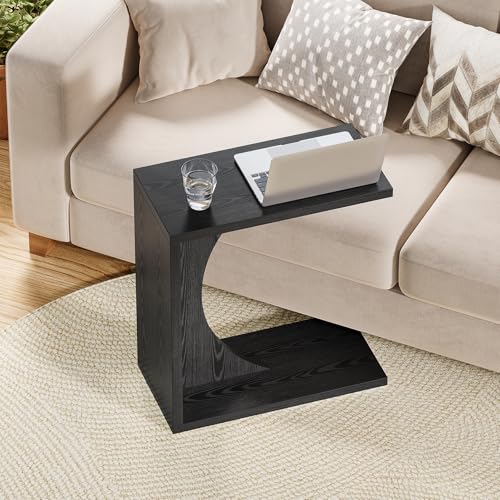 LITTLE TREE C-Shape End Table for Sofa & Bedroom - Small Side Table for Living Room, Over Couch Tray Stand for Laptop, Snacks, Books, Black, 1 Pack - color: Black