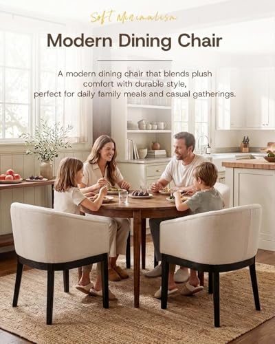 HNY Barrel Dining Chairs Set of 4, Mid Century Modern Upholstered Dining Chairs with Arms, Linen Kitchen & Dining Room Chairs, Solid Wood Frame Accent Chairs for Kitchen, Apartment, Cream - color: Cream,black Lges, size: 4 Chairs