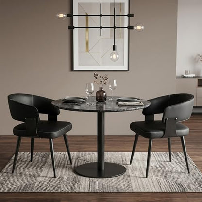 Dining Chairs Set of 2, Modern Upholstered Faux Leather Kitchen Chairs with Curved Back, Easy to Assemble & Clean for Dining Room, Restaurant, Cafe, Black | Faux Leather Upholstery, Curved Back, Metal Legs, Easy Clean, Dining Room, Kitchen, Breakfast Nook
