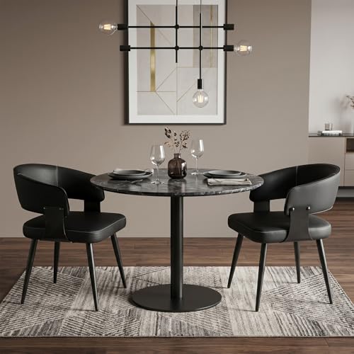 Dining Chairs Set of 2, Modern Upholstered Faux Leather Kitchen Chairs with Curved Back, Easy to Assemble & Clean for Dining Room, Restaurant, Cafe, Black | Faux Leather Upholstery, Curved Back, Metal Legs, Easy Clean, Dining Room, Kitchen, Breakfast Nook