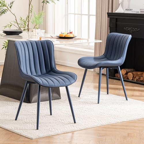 YOUNUOKE Dining Chairs Set of 2 Mid-Century Modern Kitchen Chairs Navy Blue | Faux leather upholstered with Back, fits dining living waiting room guest reception. Waterproof easy to clean assemble, 300lb - color: All Navy Blue