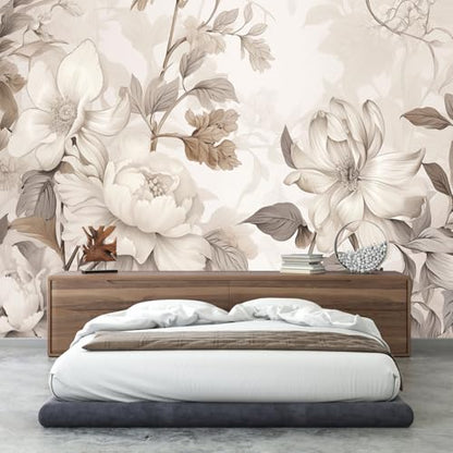 GLWYHY-Warm-Toned Peony Pattern Peel-and-Stick wall Mural-85"x118" | light beige,Wallpaper,Beautiful,Bedroom,background Mural,textural Wallpaper - color: ZZSL-05, size: 85"x118"