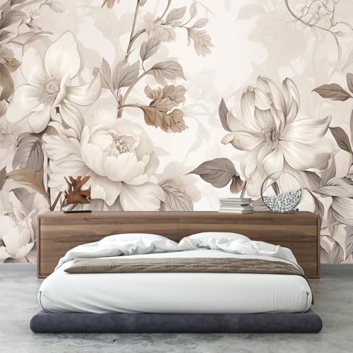 GLWYHY-Warm-Toned Peony Pattern Peel-and-Stick wall Mural-108"x157" | light beige,Wallpaper,Beautiful,Bedroom,background Mural,textural Wallpaper - color: ZZSL-05, size: 108"x157"