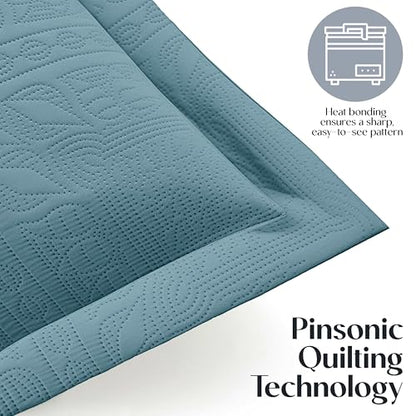 Clara Clark Quilts Twin Size - All Season Bedspread Coverlet Set, Pinsonic Weave Lightweight Bedding Set - 5 Piece Twin Quilt Set with Pillow Shams, Stone Blue - Twin Grid - color: 25 – Stone Blue – Grid, size: Twin