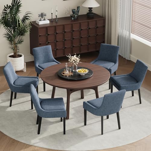 COLAMY Modern Dining Room Chairs Set of 4 with Mid Back and Wood Legs, Upholstered Kitchen Chairs for Dining Room/Living Room, Blue - color: Blue, size: Set of 4