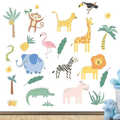AOWDIAO Animals Wall Decals, Cute Safari Wall Stickers for Baby Kids, Jungle Theme Decor for Nursery, Classroom, Playroom, Bedroom - style: Safari Animals
