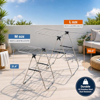 TRESBELLE Stainless Steel Clothes Drying Rack,Foldable Laundry Dryer,Size M | Space-Saving Garment Airer, Portable Indoor Outdoor Use, Heavy Duty Rustproof Design, Compact for Apartment Closets - size: Medium