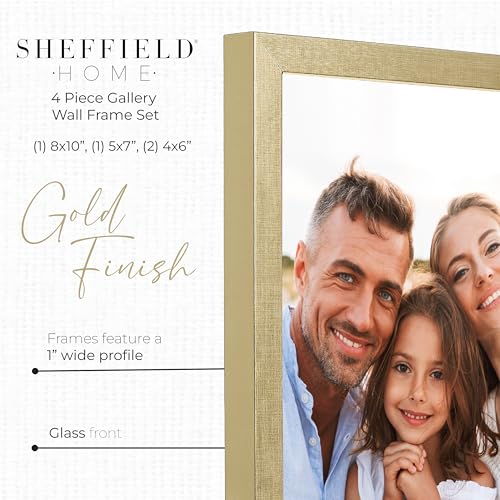 Sheffield Home 4 Piece Gallery Wall Frame Set, 8x10 Inch, 5x7 Inch, and 4x6 Inch, Gold - color: Gold, size: 8x11, 5x7, 4x6 Inch