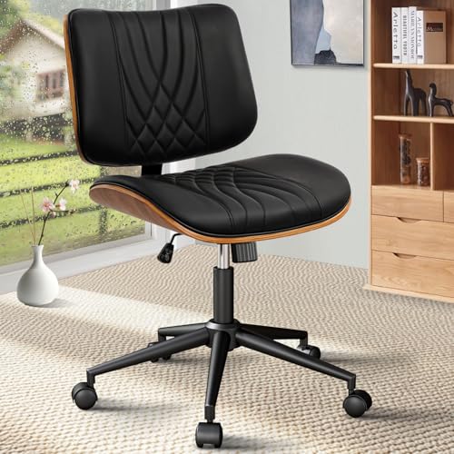 CLATINA Armless Home Office Chair, Desk Chair with Wheels, Adjustable Height Reading Chair, Leather Mid Back & Swivel Computer Chair, Modern Walnut Chairs with Back for Studio Meeting Room(Black) - color: Black Diamond-a, size: 1 Pack