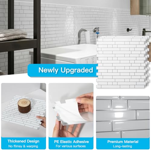 Art3d 10-Sheet Heavy-Duty Peel and Stick Backsplash, Waterproof Wall Tiles Stick on Kitchen Backsplash Living Space, White with Gray Grout (Pack of 4) - color: White with Gray Grout, size: 12 x 12 Inch (Pack of 4)