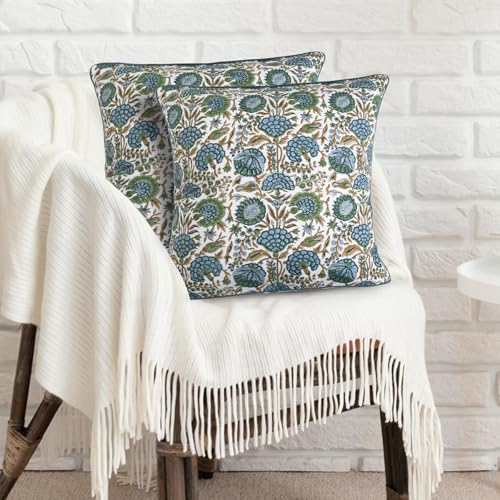 Block Print Asparagus Green Pillow Cover 16" x 16" (Pack of 2) Decorative Couch Pillows for Living Room, Farmhouse Chic Boho Cute Outdoor Pillows Covers Gifts for Spring, Mother's Day - color: Asparagus Green, size: 16" x 16" (Pack of 2)