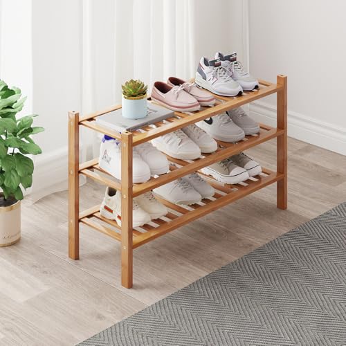 Bamboo Shoe Rack Organizer for Closet and Entryway - Space-Saving Narrow Shoe Stand - Versatile Shoe Holder for Door or Closet Shelf, Bedroom can Freely Stack DIY Small Shoe Racks 3 Tier Bamboo color - color: Natural Color, size: 3-Tier