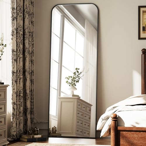 Full Length Mirror 65"x24" Arched Floor Standing Large Mirrors | Full Body Mirror with Stand - with Aluminum Frame for Bedroom Living Room, Black - color: Black, size: 65"L x 24"W