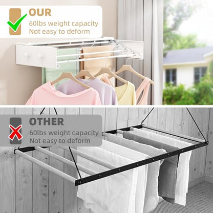 BAKON Wall Mounted Drying Rack with 4 Hooks and Shelf, Foldable Clothes Drying Rack for Laundry Room, Collapsible Laundry Rack Wall Mount, for Indoor Outdoor Hanging Clothes, 23.6 Inch - size: 23.6''【Upgrade】