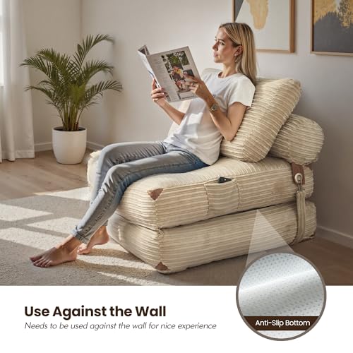 ovios Folding Sofa Bed, Foldable Sleeper Chair Floor Futon, Comfy Portable Convertible Fold Out Lounge Chairs for Living Room Bedroom, Beige - color: Beige