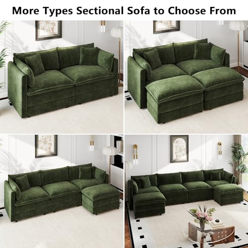 Aoowow Modular Sectional Sofa Modern Convertible L Shaped Couch,112.2 Inch Deep 3-Seater Sofas Set Comfy Chenille Cloud Sofas and Couches with Movable Ottoman for Living Room Apartment（Green） - color: Green-new, size: 3 Seat + Ottoman