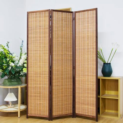 3 Panel Bamboo Room Divider Screen,5.6 FT Tall Bamboo Divider Folding Panel Screen,Freestanding Panel Divider for Room Seperation,Brown - color: Brown, size: 3 Panel
