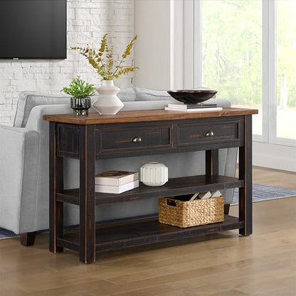 Martin Svensson Home Monterey Solid Wood Sofa Console Table, Black & Honey | Farmhouse Style, Pine Wood, Two Drawers, Two Open Shelves for Storage - color: Black and Honey