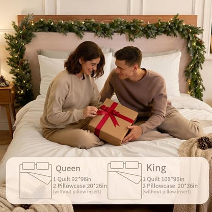 Boho Queen Quilt Set 92"x96", Lightweight Reversible Ultrasonic Quilted Coverlet & Bedspread with 2 Pillow Shams, Soft All Season Queen Quilt Bedding