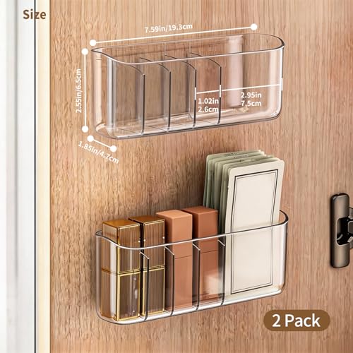 PAVSTINE 2 Pack Adhesive Medicine Cabinet Organizer, Clear Wall Mounted Makeup Storage Shelves for Bathroom Vanity, No Drilling Narrow Organizers for Door Cabinet, 5 Compartment - size: 5-Compartment Wall-Mounted