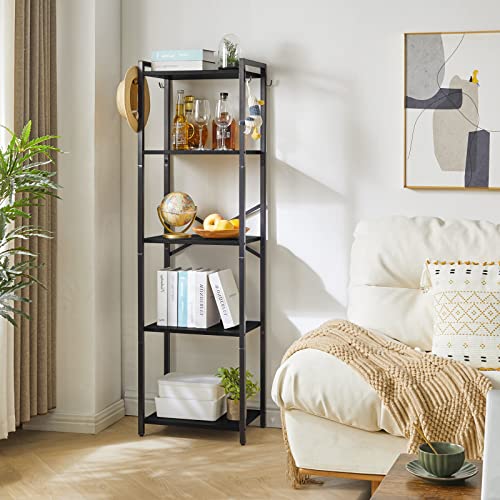 YMYNY Bookshelf, 5-Tier Ladder Shelf Organizer, Narrow Shelving Unit, Corner Storage Racks, Large Capacity Bookcase, for Home Office Living Room Balcony Bathroom, 57.7" H, Metal Frame,UHBC005B - color: Black, size: 5 Tiers