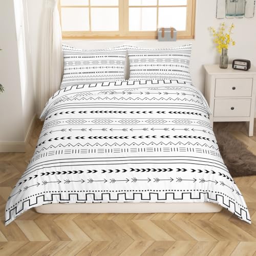 Boho Aztec Comforter Cover Full for Men Women Black and White Geometric Arrow Printed Duvet Cover, Bohemian Striped Ethnic Retro Boho Reversible Southwestern Bedding Set with Zipper Luxury Soft - color: Multi 05, size: Full