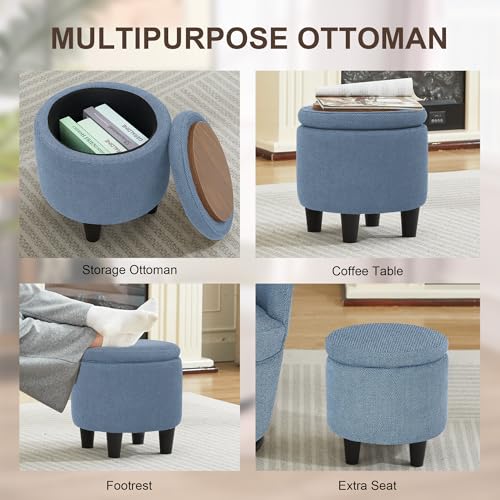 LOULENS Swivel Accent Chair with Storage Ottoman, Blue | Linen, Small, Barrel, Reading Chair, Comfy Single Sofa, Armchair, For Living Room, Bedroom - color: Blue
