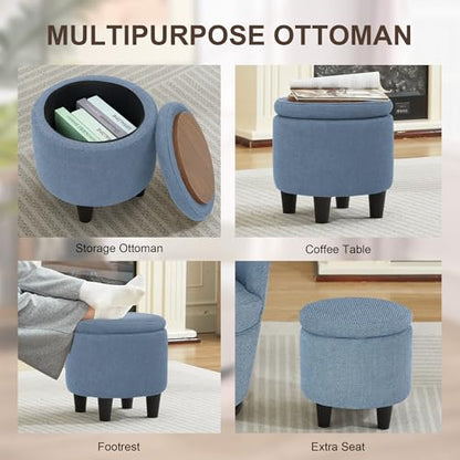 LOULENS Swivel Accent Chair with Storage Ottoman, Blue | Linen, Small, Barrel, Reading Chair, Comfy Single Sofa, Armchair, For Living Room, Bedroom - color: Blue