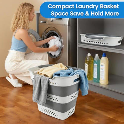 42L Collapsible Laundry Baskets with Handle, Large Laundry Hamper Plastic for Dirty Clothes, Pop Up Hampers Portable Bin Storage Basket Organizer for Home Dorm Room Organization RV Camping Essentials
