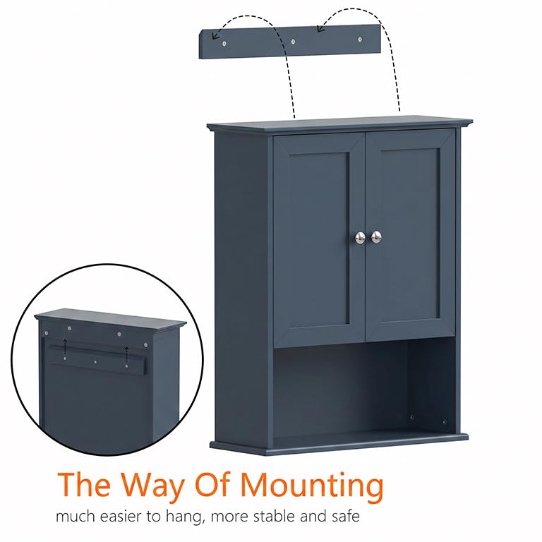 Medicine Cabinet, Over The Toilet Storage Cabinet, 24x30 Inch Wall Mount Bathroom Storage Cabinet with 2 Doors & Adjustable Shelf, Wooden Bathroom Wall Cabinet, Blue - color: Blue