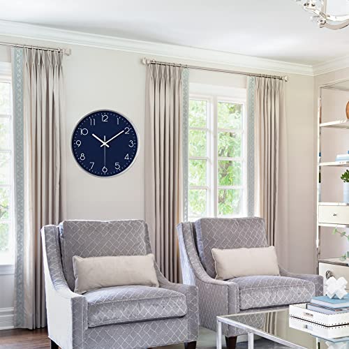 12 in Wall Clock Non-Ticking Quartz Silent Battery Operated Round Clocks Home Kitchen Office School Living Room Decor Clocks (Navy Blue) - color: Navy Blue