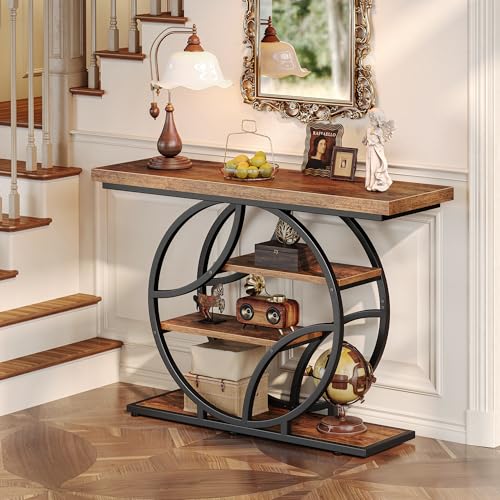Huuger 41.3 Inch Entryway Table with Artistic Curved Metal Frame,Sofa Table | Modern Console Tables, Entrance Table for Entryway, Hallway, Entrance, Foyer, Living Room, O-Shaped Metal Frame, Rustic Brown - color: Rustic Brown, size: 11.8"D x 41.3"W x 31.5