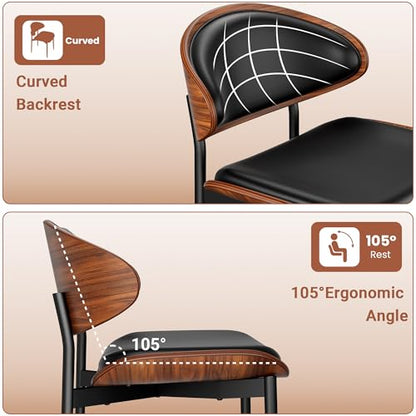 YaFiti Dining Chairs Set of 2, Mid Century PU Leather Kitchen Chairs, Black | Ergonomic Walnut Backrest, Upholstered Waterproof PU Leather Seat, Stable Metal Legs, Adjustable Footpads, Apartment Friendly - color: Black Pu