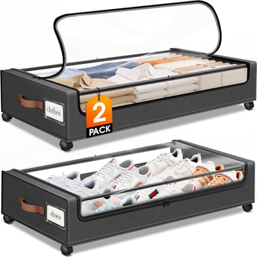 Under Bed Storage with Wheels 2Pack Storage Containers with Clear Window | Under Bed Drawers Rolling Under Bed Storage for Clothes,Shoes, Blankets (30.71 x 16.93 x 6.69 in, Dark Grey) - color: Dark Grey, size: 2 Pack