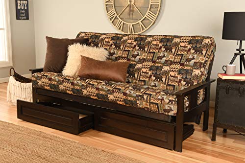 Kodiak Furniture Monterey Futon Set with Storage Drawers, with Espresso Base and Peter's Cabin Mattress - color: Peter's Cabin, size: Drawers Included, style: Espresso Finish