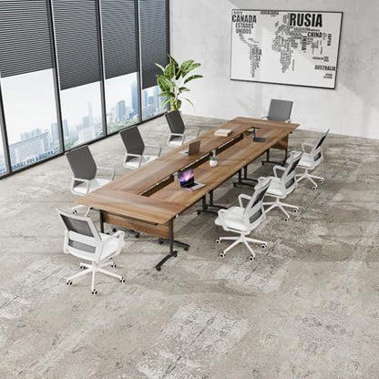 Folding Conference Table with Wheels, Flip Top Folding Conference Room Table for 2-12 Person, Mobile Training & Meeting Room Table, Modular Nesting Office Boardroom Desk with Lockable Casters - color: Light Walnut, size: 61in