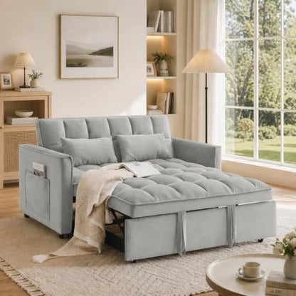 Sleeper Sofa Bed with Adjustable Backrest & Side Pockets, Gray | Adjustable Backrest & Side Pockets,Pull Out Sofa,Comfortable Fabric - color: S-light Gray-gw