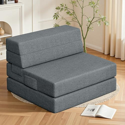 Youzi Folding Sofa Bed, Foldable Mattress for Bedroom and Living Room, 6 Inches Single Four-fold Floor Sofas for Guests, Sofa Bed Chair Floor Mattress with Washable Cover, Dark Gray, 75" x 25" x 6" - size: Single