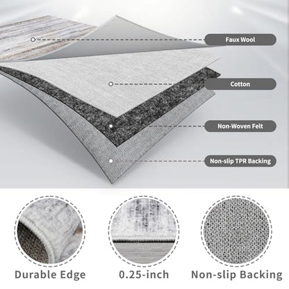 3x12 Washable Hallway Runner Rug: Extra Long Runners for Entryway Living Room Dining Room - Stain and Water Resistant Rugs with Non-Slip Backing - Soft Low-Pile Carpet 12ft Beige Grey - color: Beige/Grey, size: 3' x 12' (Runner)