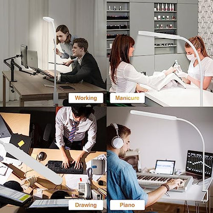 Led Desk Lamp - 33.5" Desk Light - Flexible Gooseneck - 5 Color Modes X 11 Brightness Levels - 1300LM - Timmer & Memory Function - 12W Clip on Light - White - style: White gooseneck