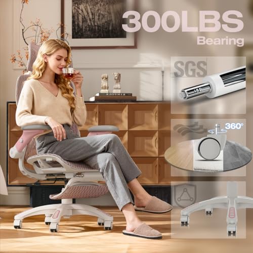 X100 Ergonomic Mesh Office Chair with Footrest, Big and Tall Home Desk Chair with 5D Flip-Up Arms, Adjustable 3D Lumbar Support, Gaming & Executive Computer Chair (Peach Blossom) - color: Peach Blossom