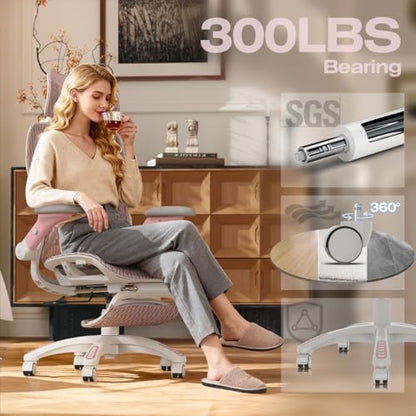 X100 Ergonomic Mesh Office Chair with Footrest, Big and Tall Home Desk Chair with 5D Flip-Up Arms, Adjustable 3D Lumbar Support, Gaming & Executive Computer Chair (Peach Blossom) - color: Peach Blossom