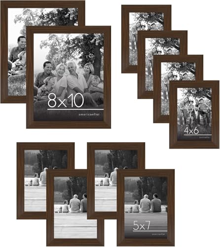 Americanflat Set of 10 Picture Frames with Shatter-Resistant Glass - Gallery Wall Frame Set with Two 8x10, Four 5x7 and Four 4x6 Frames - Signature Collection - Walnut | Includes two 8x10, four 5x7 and four 4x6, shatter-resistant glass, hanging hardware i