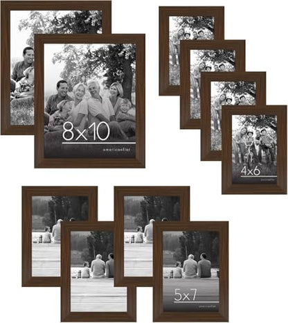 Americanflat Set of 10 Picture Frames with Shatter-Resistant Glass - Gallery Wall Frame Set with Two 8x10, Four 5x7 and Four 4x6 Frames - Signature Collection - Walnut | Includes two 8x10, four 5x7 and four 4x6, shatter-resistant glass, hanging hardware i
