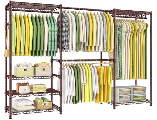 E1 Heavy Duty Closet Garment Rack, 6 Tiers Adjustable Clothes Rack | Bronze Freestanding Expandable Clothing Storage with 4 Hanger Rods, Easy to Assemble Wardrobe System - color: Bronze