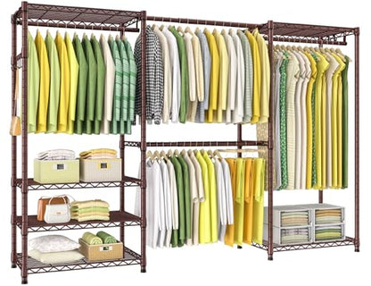 E1 Heavy Duty Closet Garment Rack, 6 Tiers Adjustable Clothes Rack | Bronze Freestanding Expandable Clothing Storage with 4 Hanger Rods, Easy to Assemble Wardrobe System - color: Bronze